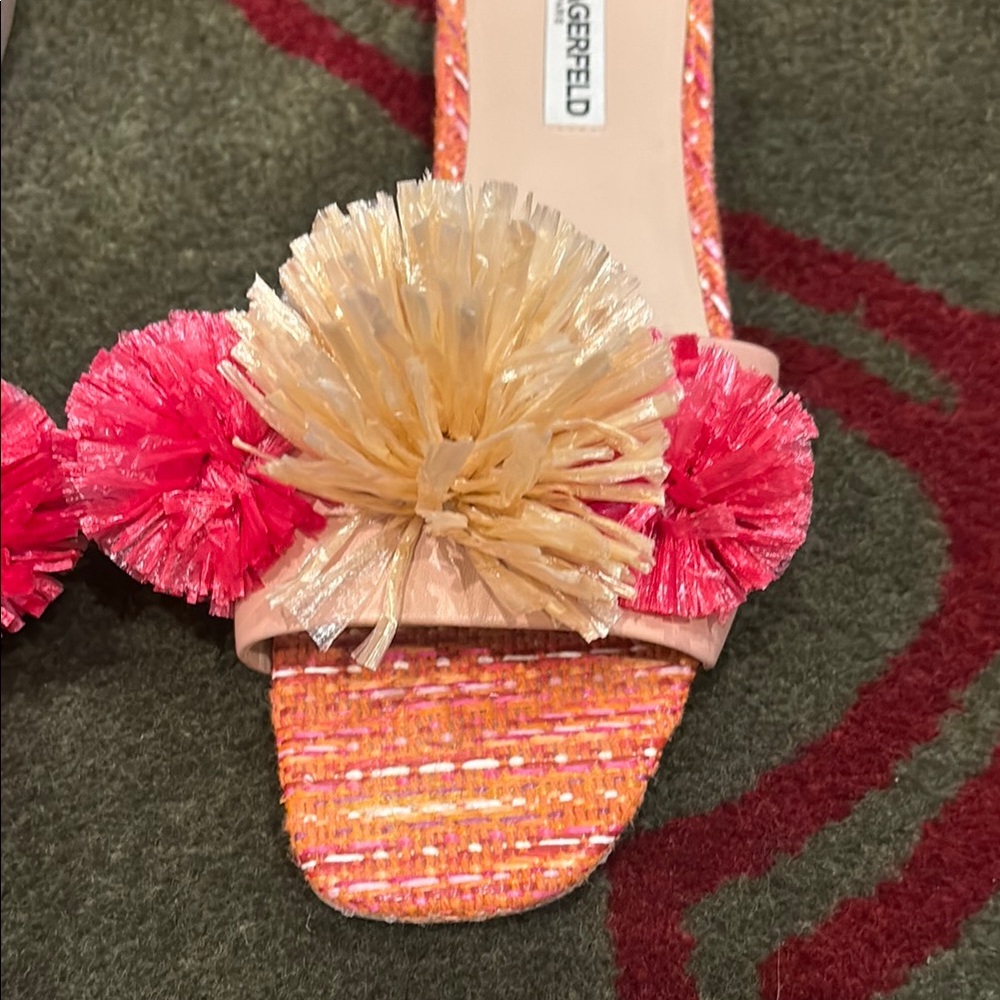 Karl Lagerfeld Pink and Orange Pom Pom Sandals - Picture 5 of 6